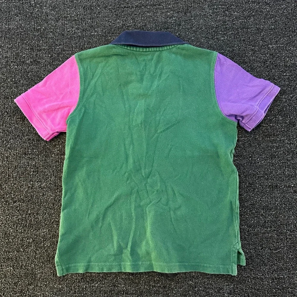 Gap Polo Shirt Boys Small 6-7 Green Colorblock Good Athletic Logo Short Sleeve